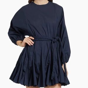 RHODE Ella Cotton Braided Belt Dress in Navy